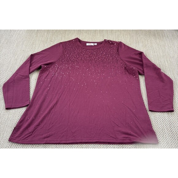 Quacker Factory Womens Tunic Top Size XL Maroon Embellished Long Sleeve - Picture 1 of 5